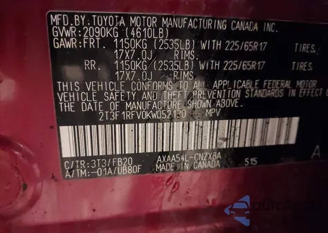 2019 Toyota Rav4 Le z USA, uszkodzony, nr VIN 2T3F1RFV0KW052130